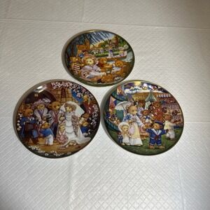 Lot 3 Franklin Mint Collectors‎ Plates Teddy Bear Wedding , Fair and Picnic 1991